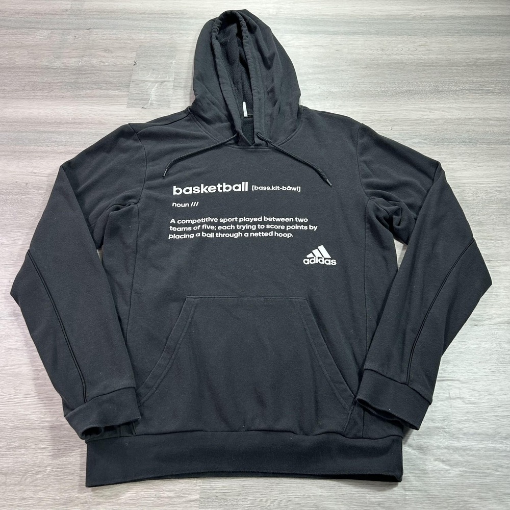 Adidas Hoodie Mens Small Black Basketball Pullover Sweatshirt Lightweight FR9336